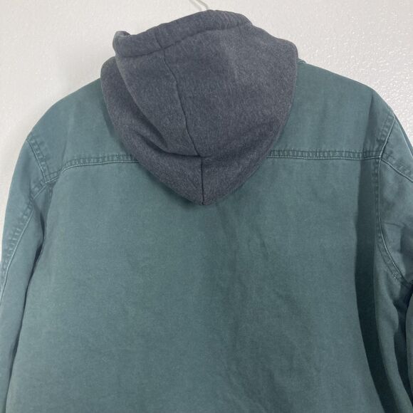 Billabong Barlow Jacket Mens Medium Green Hooded Canvas Zip Front Quilted Lined - Picture 16 of 16